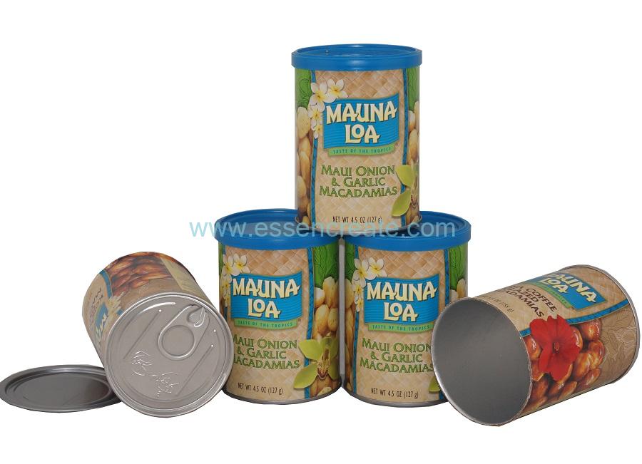 Paper Macadamia Nuts Packaging Tube with Al EOE Top Cap